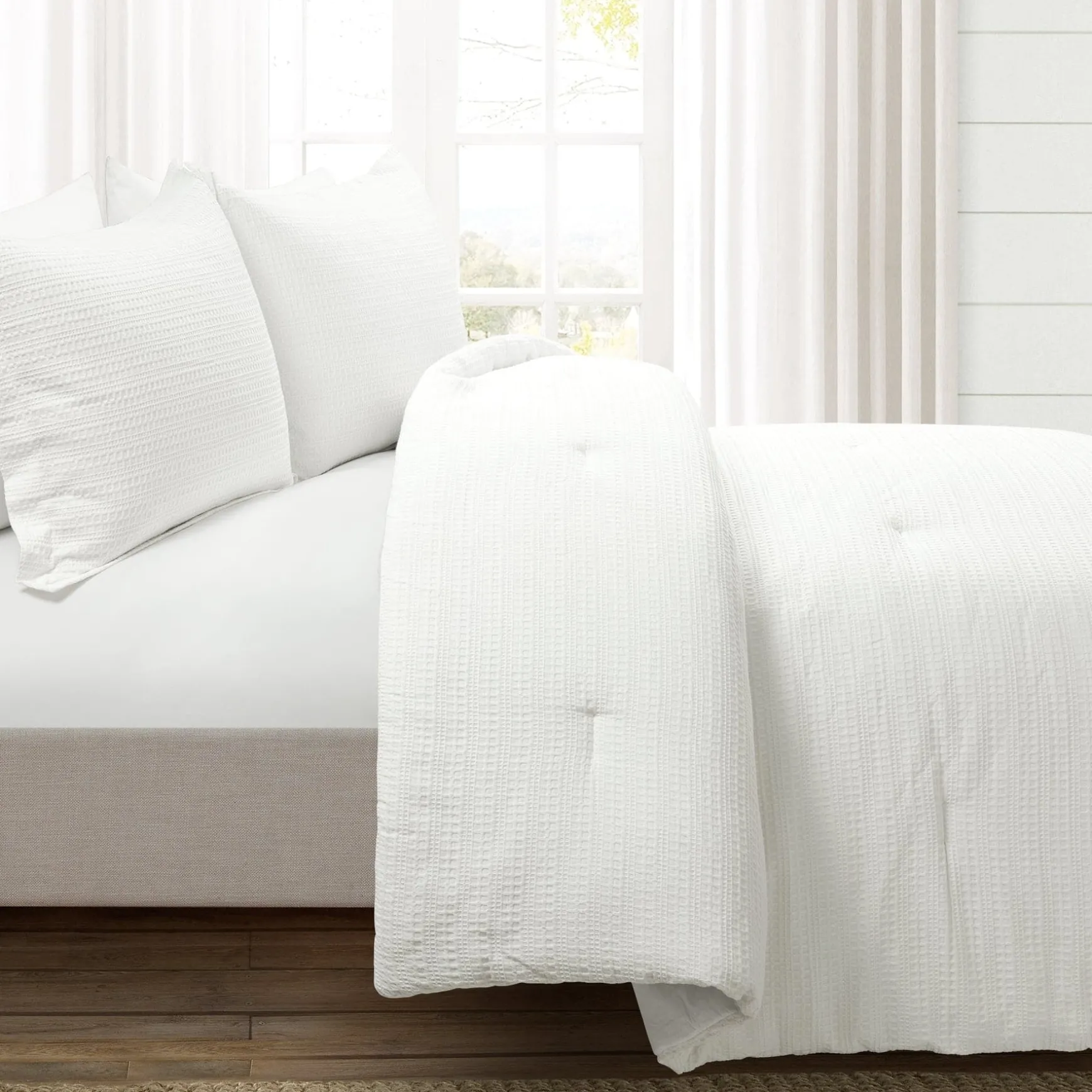 Haniya Solid Waffle Woven Cotton Textured Comforter Set