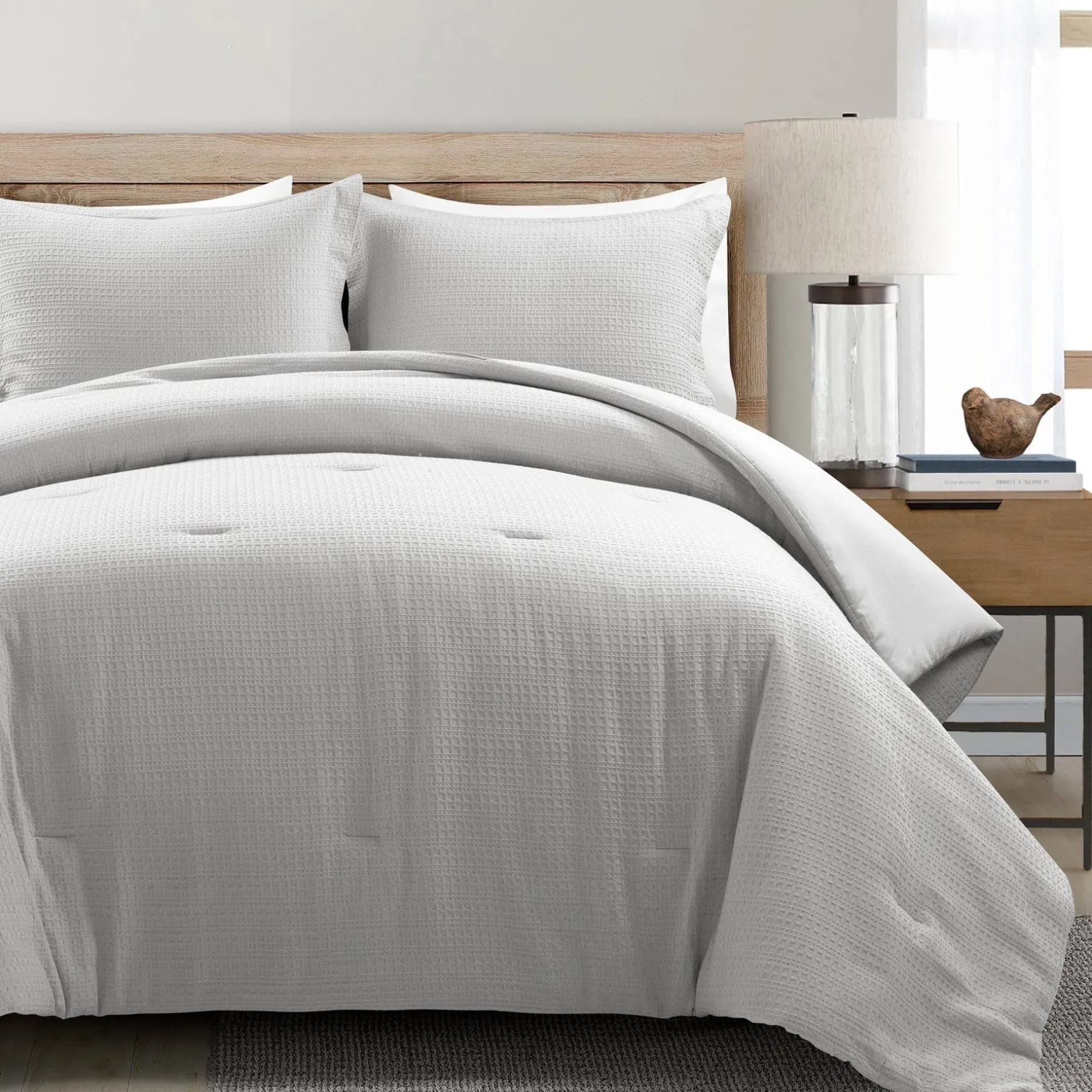 Haniya Solid Waffle Woven Cotton Textured Comforter Set