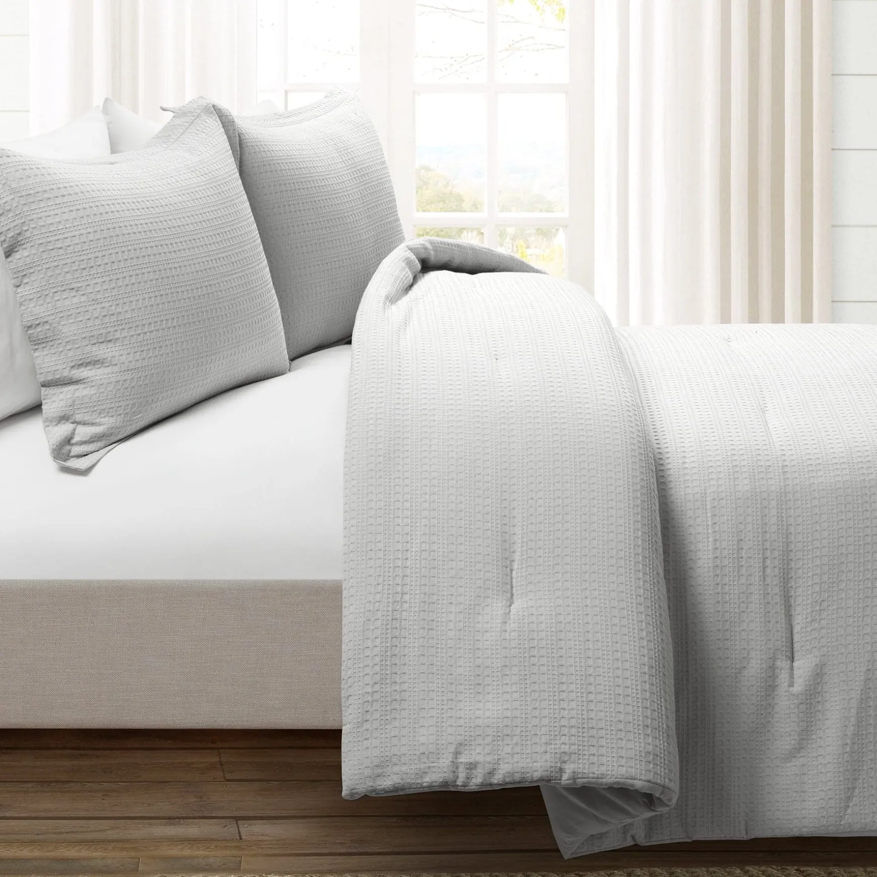 Haniya Solid Waffle Woven Cotton Textured Comforter Set