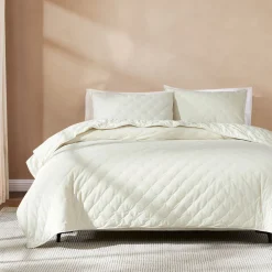 Haven Velvet Embroidered Stitch Cozy Super Soft Quilt 3 Piece Set