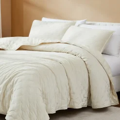 Haven Velvet Embroidered Stitch Cozy Super Soft Quilt 3 Piece Set