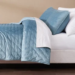 Haven Velvet Embroidered Stitch Cozy Super Soft Quilt 3 Piece Set
