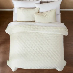 Haven Velvet Embroidered Stitch Cozy Super Soft Quilt 3 Piece Set