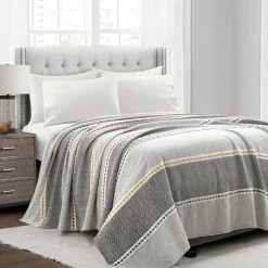 Herringbone Stripe Yarn Dyed Cotton Blanket/Coverlet