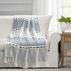 Herringbone Stripe Yarn Dyed Cotton Woven Tassel Throw