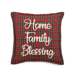 Home Family Blessing Plaid Embroidery Script Decorative Pillow Cover
