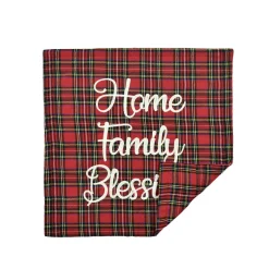Home Family Blessing Plaid Embroidery Script Decorative Pillow Cover