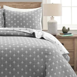 Hygge Kantha Pick Stitch Yarn Dyed Cotton Jacquard Quilt/Coverlet Set