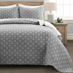 Hygge Kantha Pick Stitch Yarn Dyed Cotton Jacquard Quilt/Coverlet Set