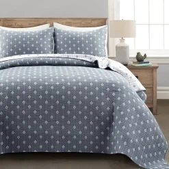 Hygge Kantha Pick Stitch Yarn Dyed Cotton Jacquard Quilt/Coverlet Set