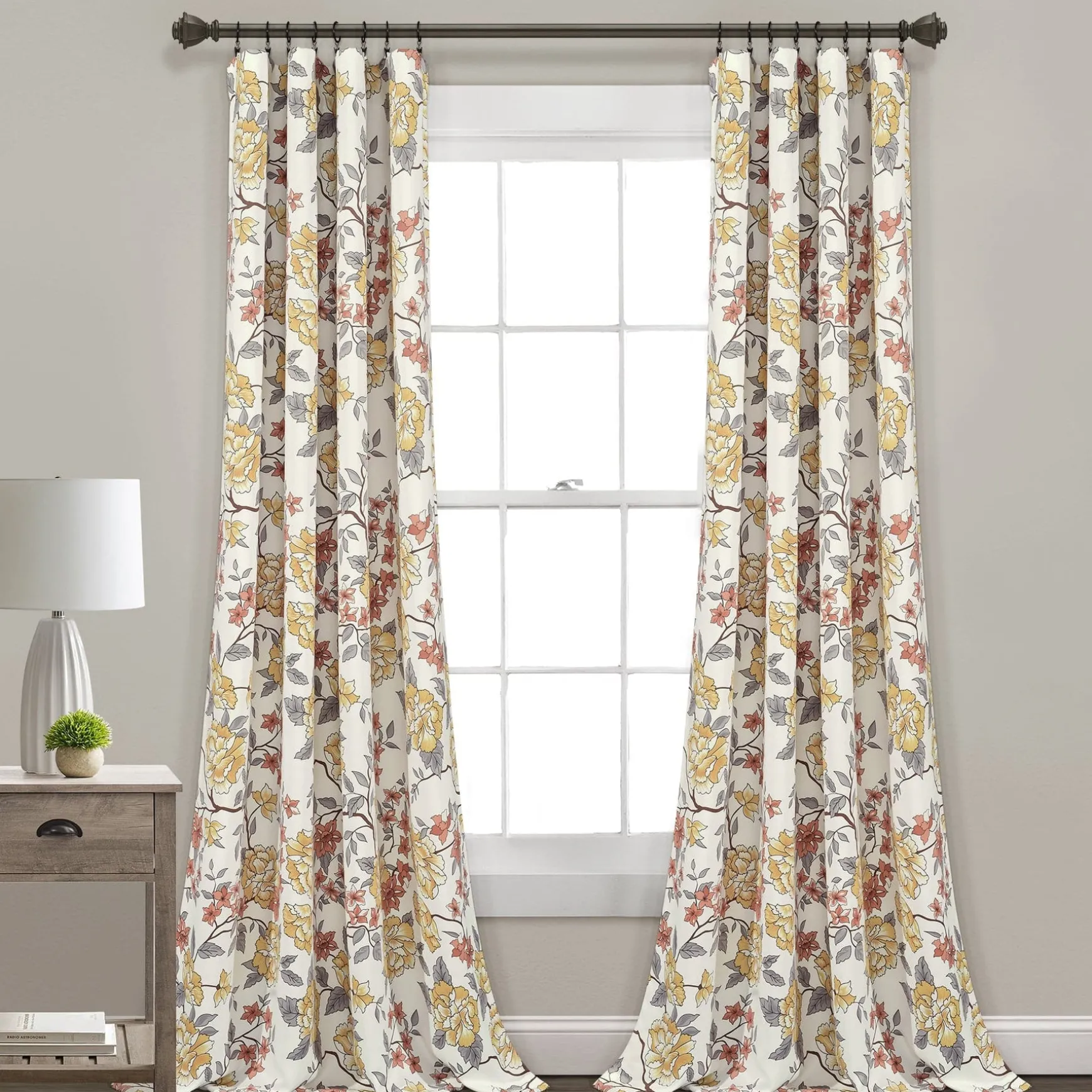 Ivana Floral Light Filtering Window Curtain Panel Set
