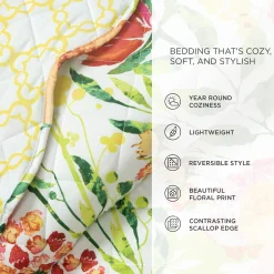 Leilani Watercolor Scallop Edged Floral 3 Piece Quilt Set