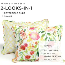 Leilani Watercolor Scallop Edged Floral 3 Piece Quilt Set