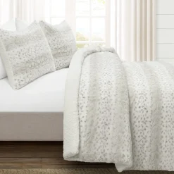 Leopard Textured Faux Fur Comforter 3 Piece Set