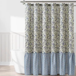 Lillian Block Print Linen Textured Shower Curtain