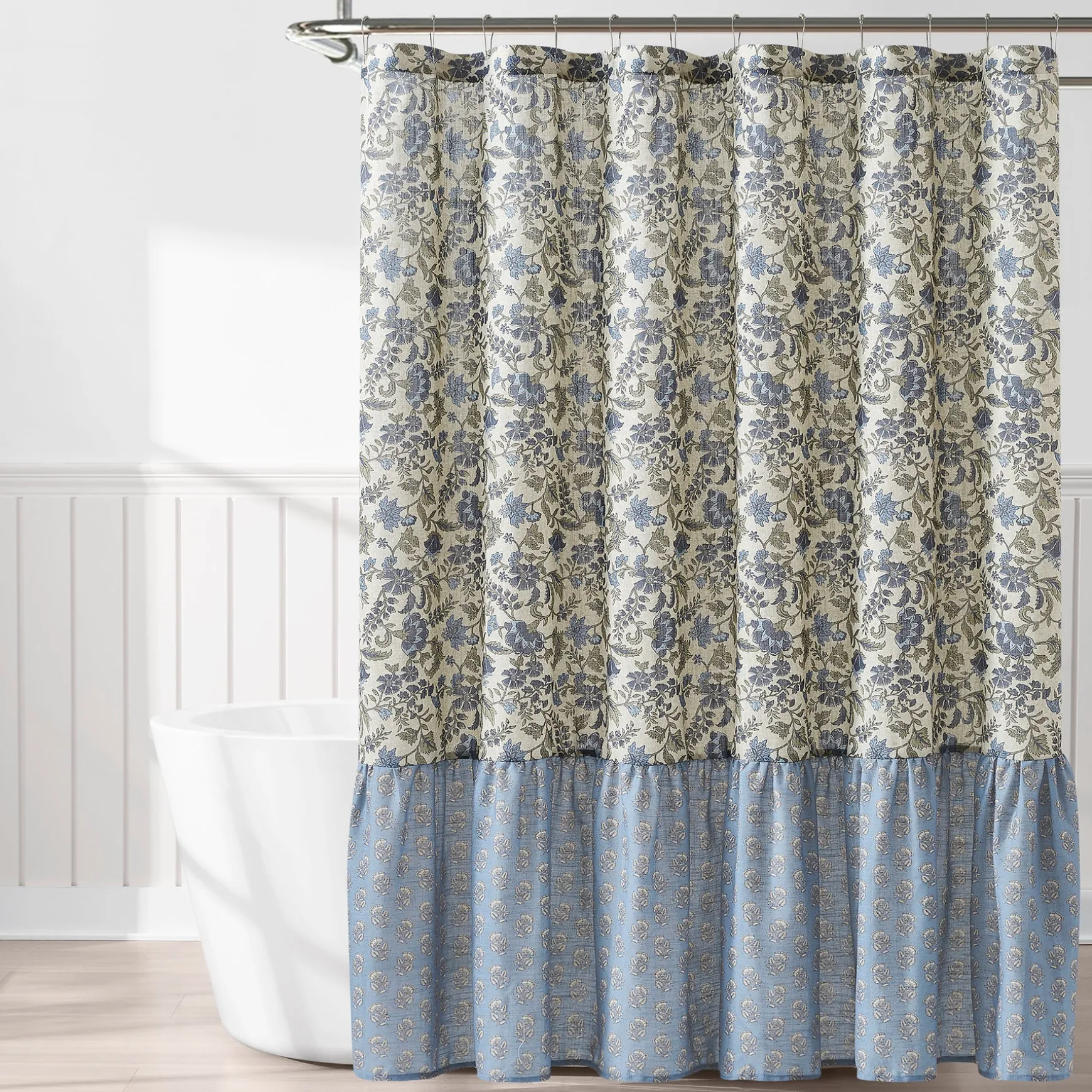 Lillian Block Print Linen Textured Shower Curtain