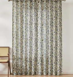 Lillian Block Print Linen Textured Window Curtain Panels