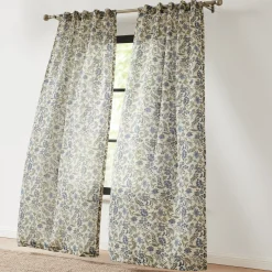 Lillian Block Print Linen Textured Window Curtain Panels