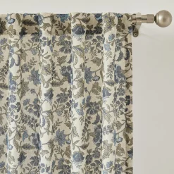 Lillian Block Print Linen Textured Window Curtain Panels