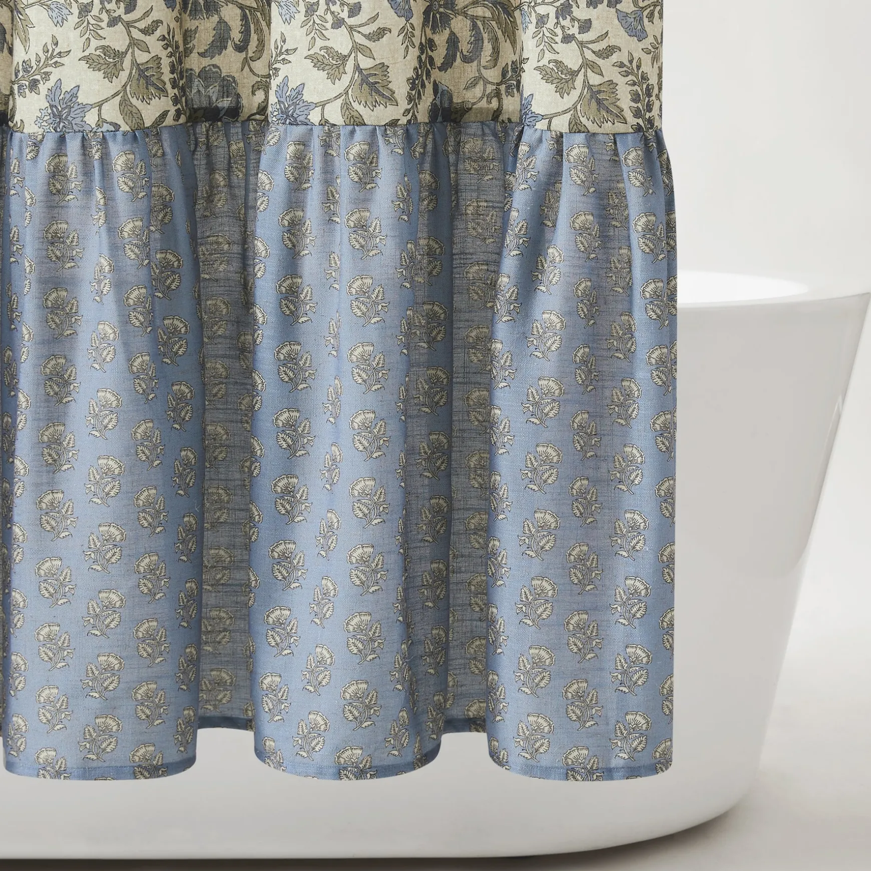 Lillian Block Print Linen Textured Shower Curtain