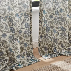 Lillian Block Print Linen Textured Window Curtain Panels
