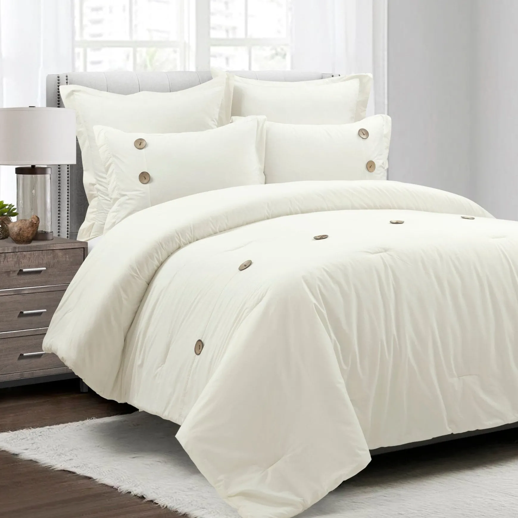 Linen Button Comforter 5 Piece Set