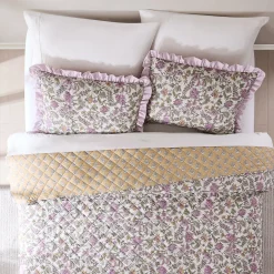 Lola Block Print Ruffle Reversible Floral Quilt Set