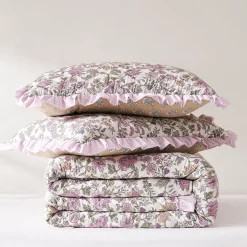 Lola Block Print Ruffle Reversible Floral Quilt Set