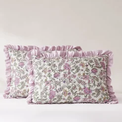 Lola Block Print Ruffle Reversible Floral Quilt Set
