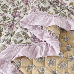 Lola Block Print Ruffle Reversible Floral Quilt Set