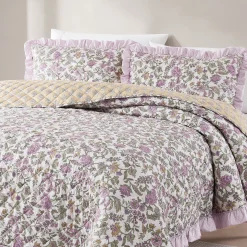 Lola Block Print Ruffle Reversible Floral Quilt Set