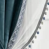 Luxury Vintage Velvet & Sheer With Border Pompom Trim Window Curtain Panel