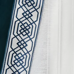 Luxury Vintage Velvet & Sheer With Border Pompom Trim Window Curtain Panel