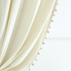Luxury Vintage Velvet With Silky Pompom Trim Window Curtain Panel
