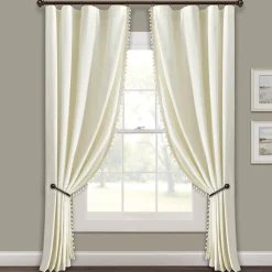 Luxury Vintage Velvet With Silky Pompom Trim Window Curtain Panel
