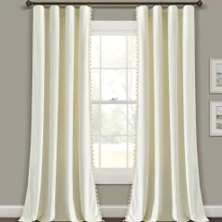 Luxury Vintage Velvet With Silky Pompom Trim Window Curtain Panel
