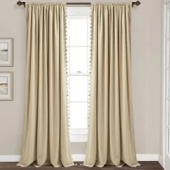 Luxury Vintage Velvet With Silky Pompom Trim Window Curtain Panel