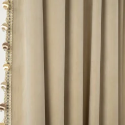 Luxury Vintage Velvet With Silky Pompom Trim Window Curtain Panel