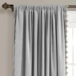 Luxury Vintage Velvet With Silky Pompom Trim Window Curtain Panel