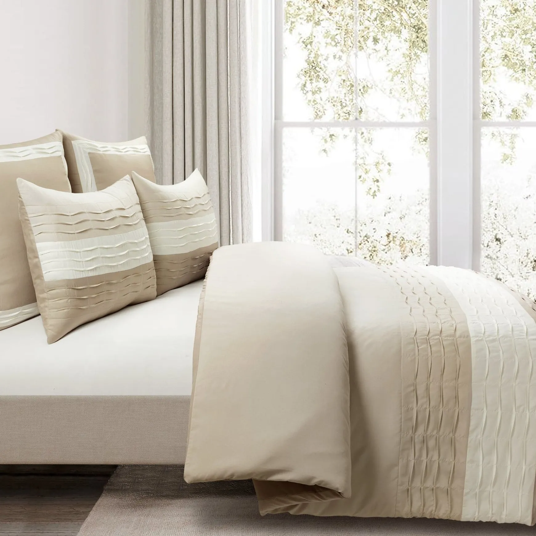 Mia Pleated Color Block Comforter 5 Piece Set