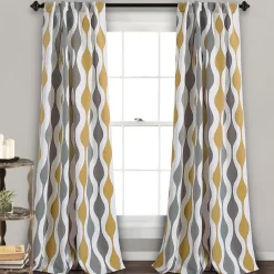 Mid Century Geo Light Filtering Window Curtain Panel Set