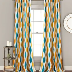 Mid Century Geo Light Filtering Window Curtain Panel Set