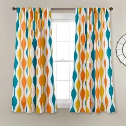 Mid Century Geo Light Filtering Window Curtain Panel Set