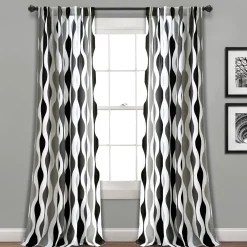 Mid Century Geo Light Filtering Window Curtain Panel Set