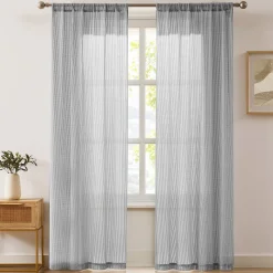Milla Knitted Textured Sheer Window Curtain Panel Pair