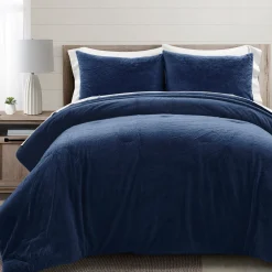 Modern Solid Ultra Soft Faux Fur Comforter Bed In A Bag