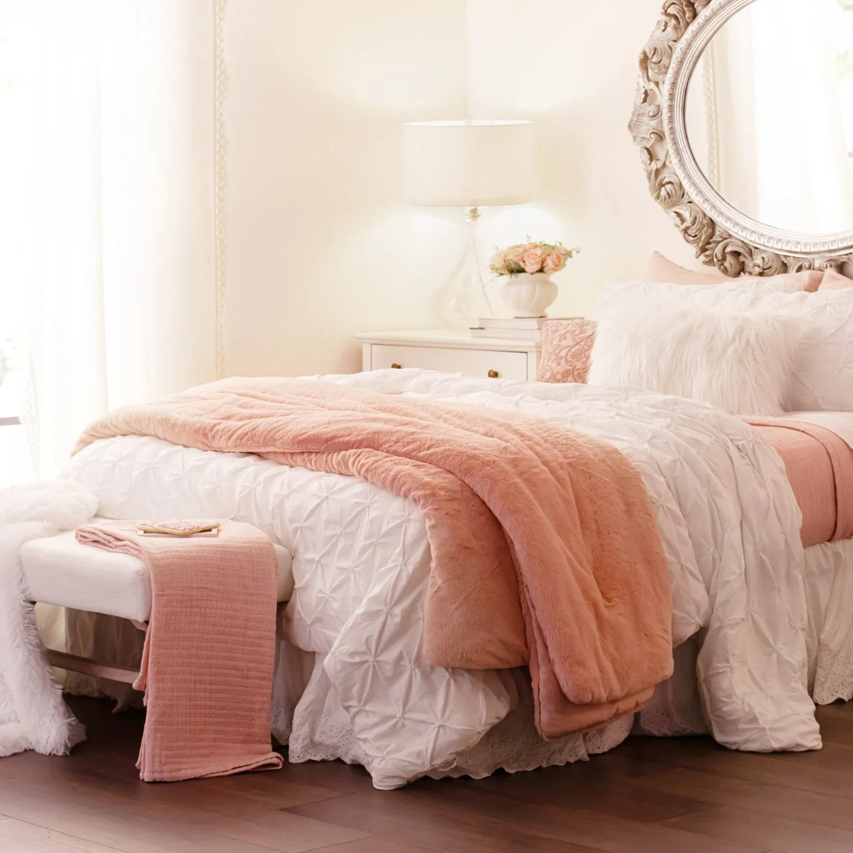 Modern Solid Ultra Soft Faux Fur Comforter Bed In A Bag