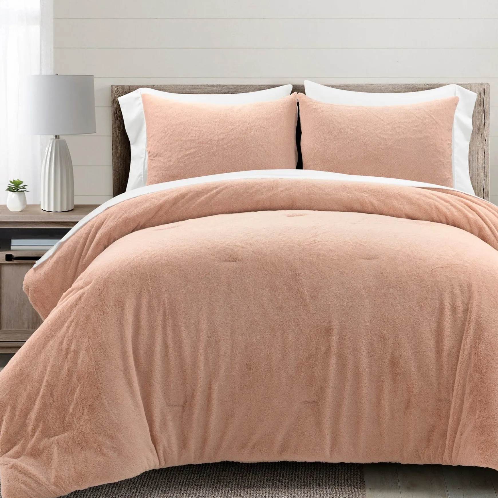 Modern Solid Ultra Soft Faux Fur Comforter Bed In A Bag