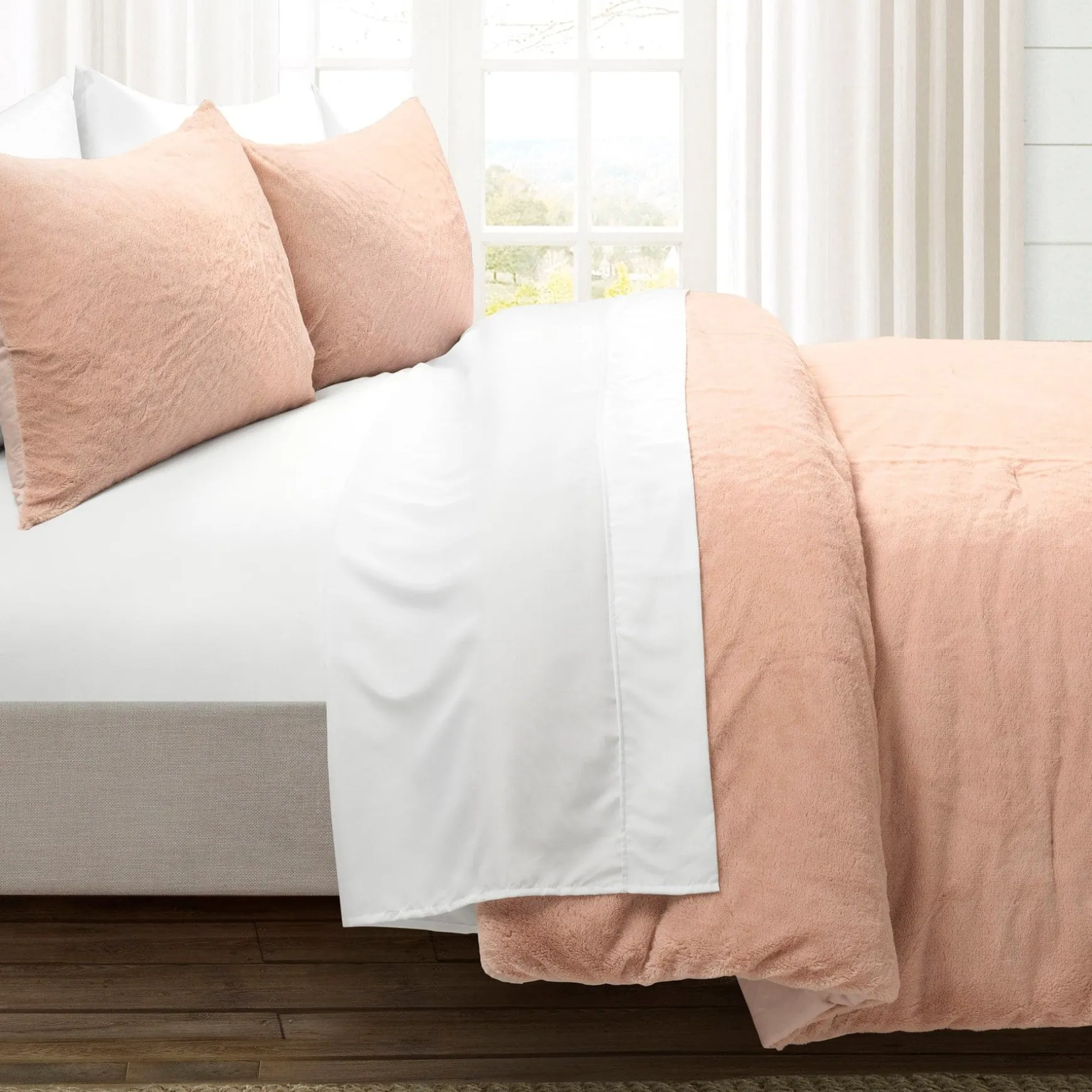 Modern Solid Ultra Soft Faux Fur Comforter Bed In A Bag