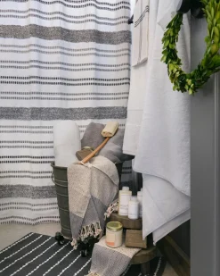 Modern Tufted Stripe Yarn Dyed Recycled Cotton Blend Shower Curtain